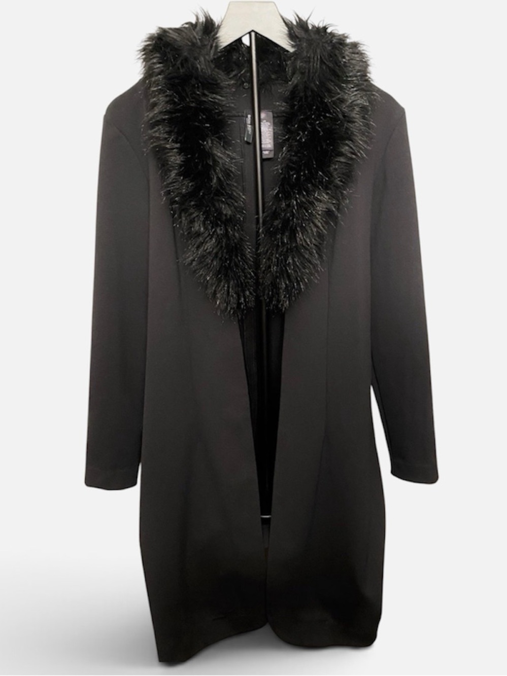 Bisou Bisou Michele Bohbot Faux Fur Trim Coat in Black Size Medium